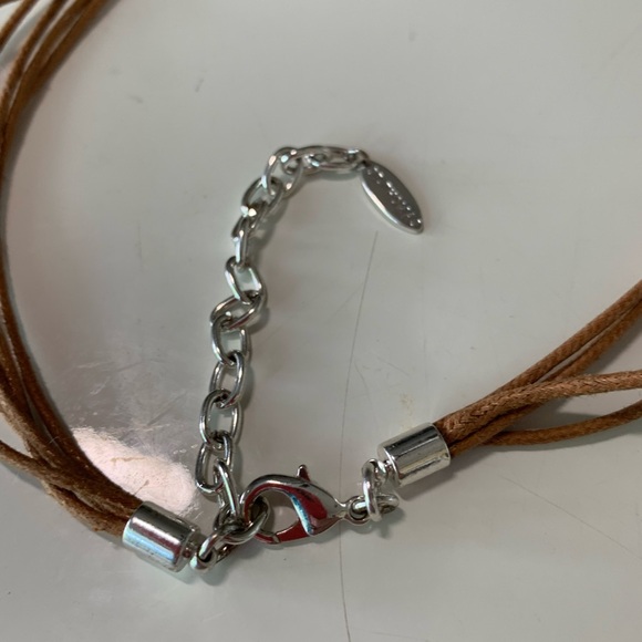 St. Thomas choker style necklace. Silver tone. Silvertone medallions brown chord - Picture 3 of 6